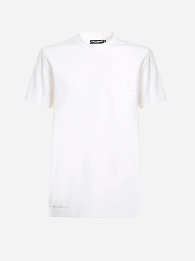 Dolce & Gabbana Cotton T-shirt With Tone-on-tone Embossed Logo In White