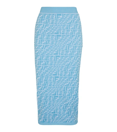 Fendi Monogram Knitted Midi Skirt In Light Blue