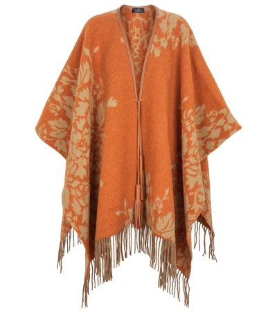 Etro Floral Wool-blend Shawl In Orange