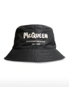 Alexander Mcqueen Men's Graffiti Logo Nylon Bucket Hat In Blackbone