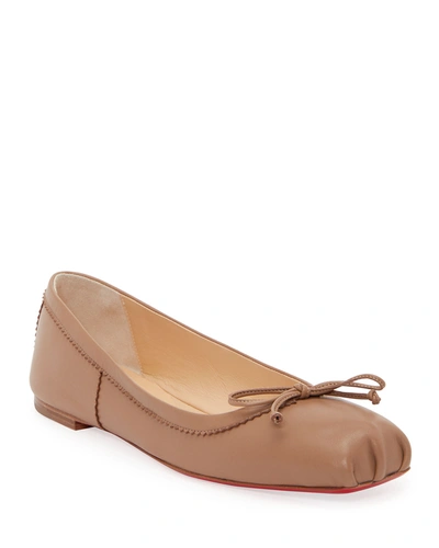 Christian Louboutin Mamadrague Napa Bow Ballerina Flats In C626 Fennec Beige