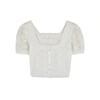 Loveshackfancy Carmeline Cropped Lace-trimmed Crocheted Cotton Top In White