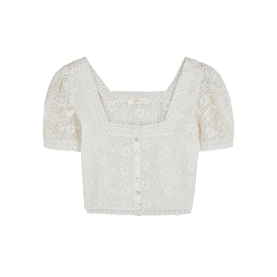 Loveshackfancy Carmeline Cropped Lace-trimmed Crocheted Cotton Top In White