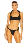 Attico Matte Twisted Halter Neck Bikini Top In Nero