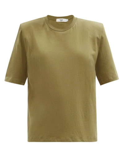 The Frankie Shop Carrington Padded-shoulder Organic-cotton T-shirt In Army Green
