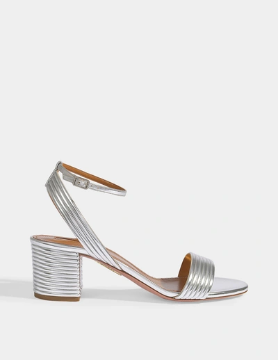 Aquazzura Sundance 50 Metallic Vegan Leather Sandals In Grey