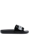 Moschino Logo-print Slides In Schwarz