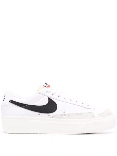 Nike Blazer Suede-trimmed Leather Platform Sneakers In White