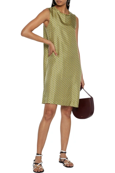 S Max Mara Reale Bow-detailed Printed Silk-twill Dress In Sage Green