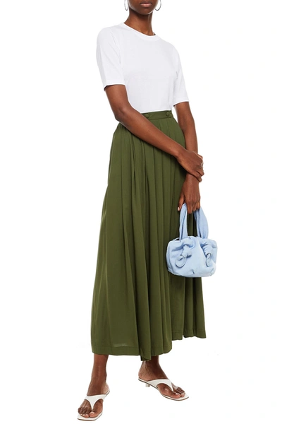 Rodebjer Torrance Pleated Washed-crepe Culottes In Leaf Green