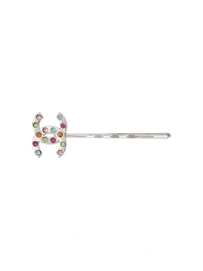 Pre-owned Chanel Embellished Cc Hair Clip In 银色