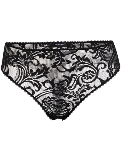 Versace Lace-embroidered Briefs In 黑色