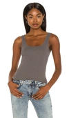 Rag & Bone The Essential Scoop Neck Ribbed Tank In Charcoal