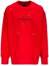 GIVENCHY RED OVERSIZE SWEATSHIRT WITH LOGO AND METAL DETAILS