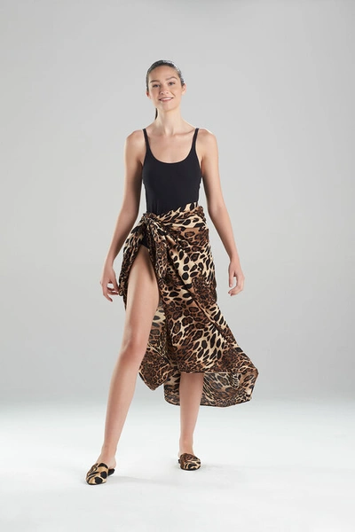 Natori Luxe Leopard Cotton Gauze Pareo Wrap Robe In Chestnut