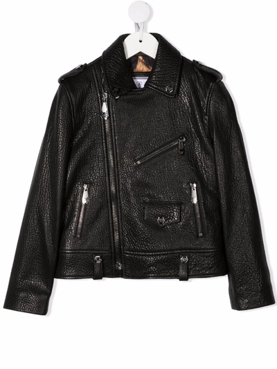 Philipp Plein Junior Kids' Iconic Plein Biker Jacket In Black