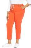 Nydj Plus Size Relaxed Trouser Pant With Frayed Hems And Cord Belt In Orange Poppy