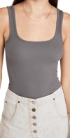 Rag & Bone The Essential Scoop Neck Ribbed Tank In Grey Paver