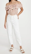 Loveshackfancy Dorin Cropped Ruffled Floral-print Cotton-voile Top In Vanilla Foam