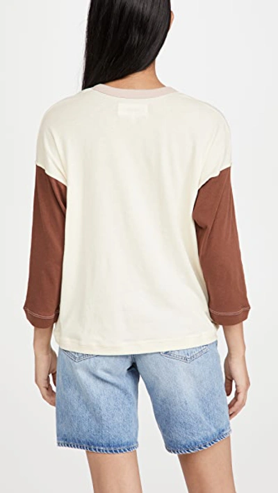 The Great The Shrunken Henley Color-block Cotton-jersey Top In Ivory/burgundy