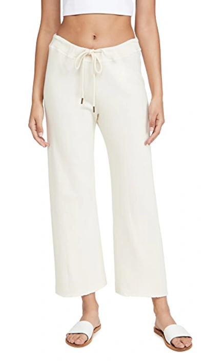 The Great The Fleece Cropped Cotton-blend Track Pants In Cream