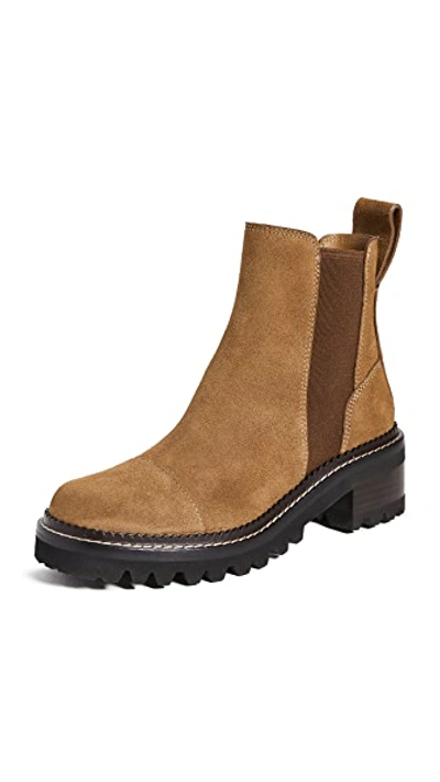See By Chloé Mallory 30mm Suede Lug-sole Chelsea Boots In Tan