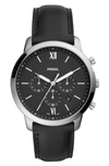 Fossil Neutra Chronograph Leather Strap Watch, 44mm In Black/ Black/ Silver