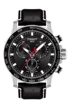 Tissot Supersport Chronograph Leather Strap Watch, 45.5mm In Black/ Silver