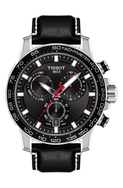 Tissot Supersport Chronograph Leather Strap Watch, 45.5mm In Black/ Silver