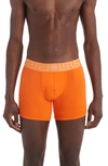Versace First Line Long Stretch Cotton Trunks In Orange/ Orange/ Gold