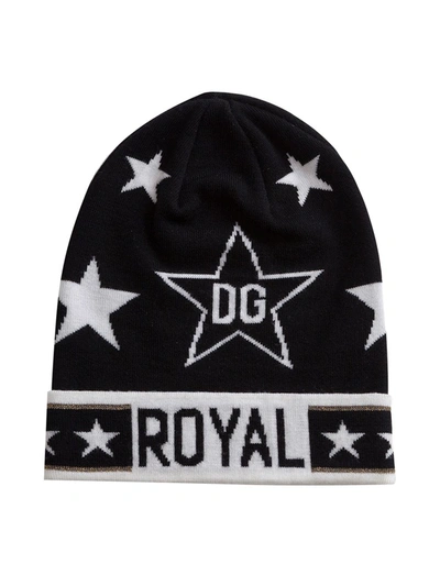 Dolce & Gabbana Kids' Royal Star Pattern Beanie Hat In Black