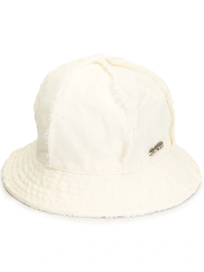 Off-white Frayed Logo Plaque Bucket Hat In White