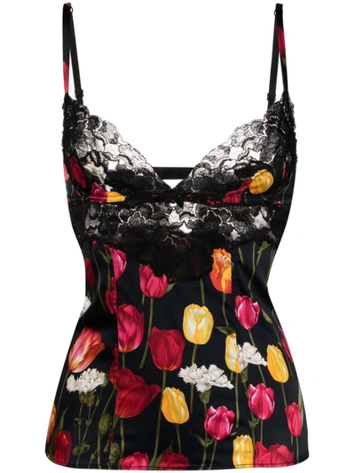 Dolce & Gabbana Floral-print Silk Camisole In Black