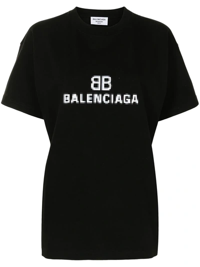 Balenciaga Bb 马赛克效果logot恤 In Black