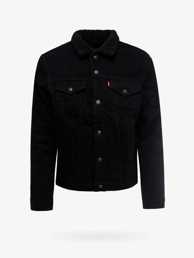 Levi's Relaxed Fit Faux Shearling Lined Denim Trucker Jacket In Black