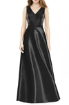 Alfred Sung Sleeveless A-line Satin Dress With Pockets In Black
