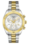 Tissot Women's Swiss Chronograph T-classic Pr 100 Two-tone Pvd Stainless Steel Bracelet Watch 38mm In Silver/ Gold