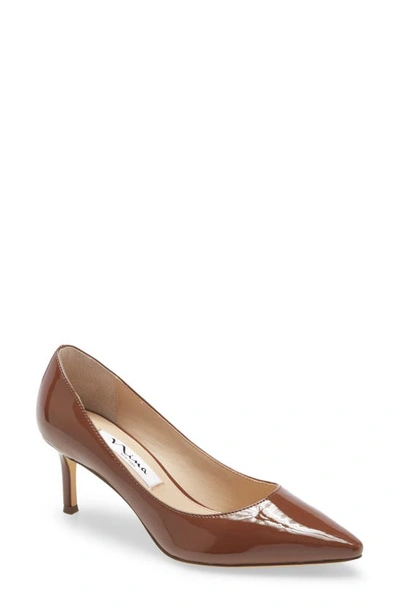 Nina 60 Pointy Toe Pump In Mocha Faux Leather