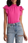 1.state Flutter Sleeve Smocked Neck Blouse In Bright Mulberry