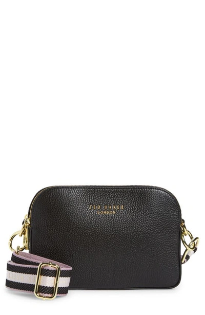 Ted Baker Amerrah Branded Strap Leather Crossbody Bag In Jet Black