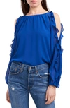 1.state Cold Shoulder Ruffle Sleeve Blouse In Cobalt Sea