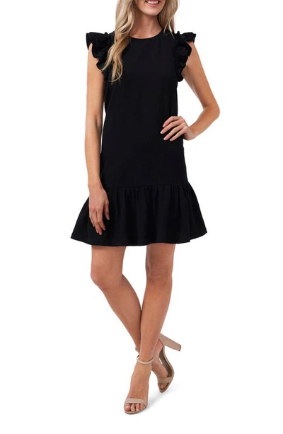 Cece Plus Size Flutter Sleeve Ruffled Dress In Black