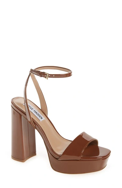 Steve Madden Lessa Platform Ankle Strap Sandal In Cognac Patent