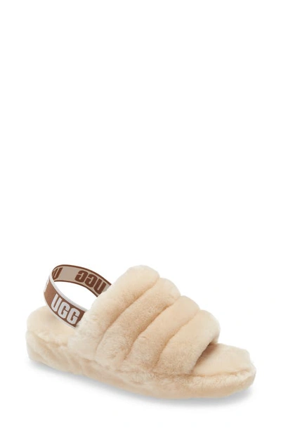 Ugg Ivory Fluff Yeah Slippers With Back Strap In White