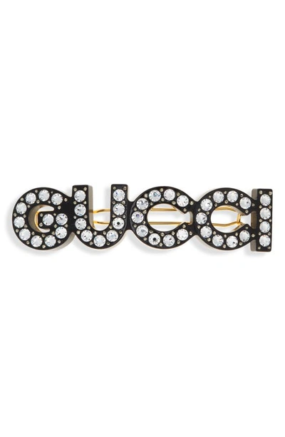 Gucci Crystal & Stud Barrette In Black