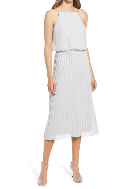 Sam Edelman Sleeveless Pleated Midi Dress In Silver Grey
