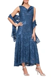 ALEX EVENINGS FLORAL BURNOUT FIL COUPÉ DRESS WITH SHAWL,8175878