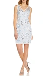 Adrianna Papell Floral Embroidery Sleeveless Sheath Dress In Clearwater/ Ivory