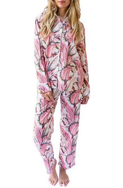 Sant And Abel Martinique Banana Leaf Long-sleeve Pajama Set In Pink