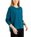 Eileen Fisher Organic Cotton High/low Long Sleeve Top In Aegean